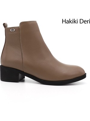 Gönderi(r) Kadın Vizon Antik Fermuarlı Kalın Topuklu Hakiki Deri Bot