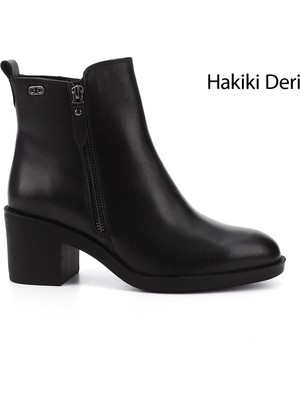 Gönderi(r) Kadın Siyah Fermuarlı Kalın Topuklu Hakiki Deri Bot