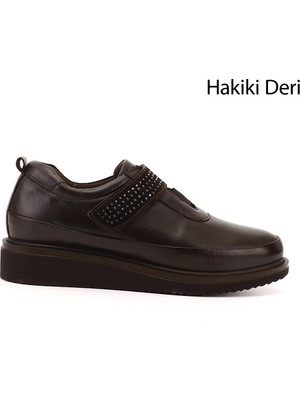 GÖNDERİ Kadın Kahverengi  Dolgu Taban Taş Detaylı Hakiki Deri Ayakkabı