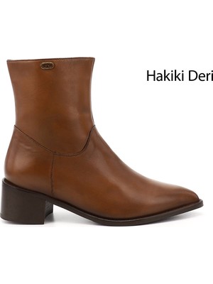GÖNDERİ Kadın Taba  Fermuarlı Sivri Burun Hakiki Deri Bot