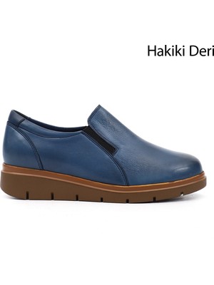 Gönderi(r) Kadın Mavi  Dolgu Taban Hakiki Deri Ayakkabı