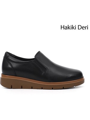 Gönderi(r) Kadın Siyah  Dolgu Taban Hakiki Deri Ayakkabı