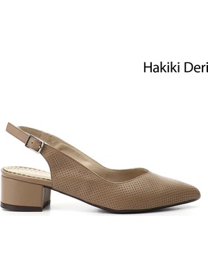 GÖNDERİ Kadın Vizon  Kalın Topuklu Arkası Açık Hakiki Deri Ayakkabı