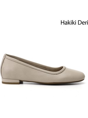 GÖNDERİ Kadın Bej  Hakiki Deri Babet