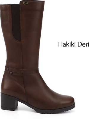Gönderi(r) Kadın Kahve Antik Fermuarlı Kalın Topuklu Hakiki Deri Çizme