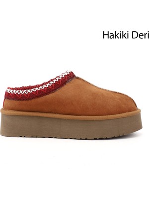 GÖNDERİ Kadın   W Tazz Kalın Tabanlı Hakiki Deri Kürklü Terlik