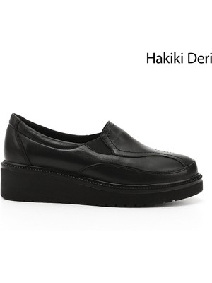 Gönderi(r) Kadın Siyah Dolgu Taban Hakiki Deri Ayakkabı