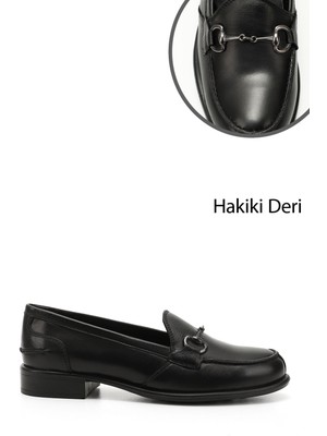Gönderi(r) Kadın Gönderi® Siyah Loafer Ayakkabı Hakiki Deri ve PVC Taban ile Günlük Kullanıma Uygun