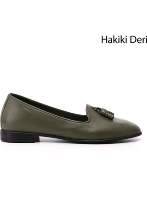 GÖNDERİ Kadın   Hakiki Deri Püsküllü Babet