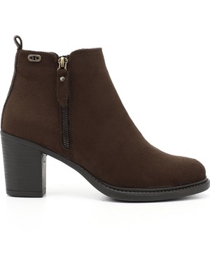 GÖNDERİ Kadın Kahverengi - Süet  Fermuarlı Kalın Topuklu Bot