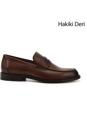 GÖNDERİ Erkek   Kösele Taban Hakiki Deri Loafer Ayakkabı
