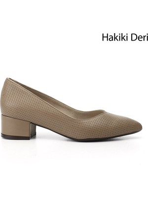 GÖNDERİ Kadın Vizon  Kısa Kalın Topuklu Hakiki Deri Ayakkabı