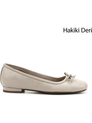 GÖNDERİ Kadın Antik Bej  Fiyonklu Hakiki Deri Babet