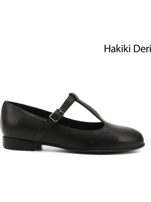 GÖNDERİ Kadın Siyah  Mary Jane Hakiki Deri Babet