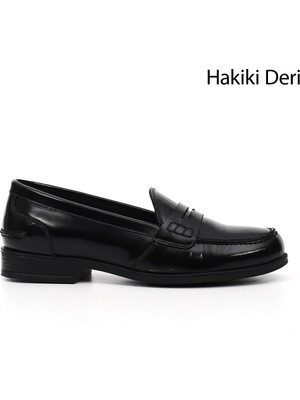 GÖNDERİ Kadın Siyah Deri  Hakiki Deri Loafer Ayakkabı