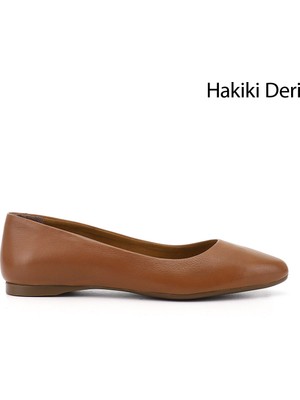 GÖNDERİ Kadın   Sivri Burun Düz Taban Hakiki Deri Babet