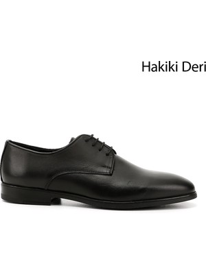 GÖNDERİ Erkek Siyah  Bağcıklı Hakiki Deri Klasik Ayakkabı