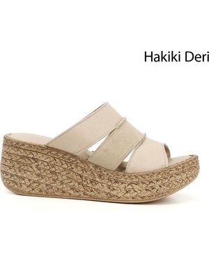 Gönderi(r) Kadın Antik Bej  Dolgu Topuk Hakiki Deri Terlik