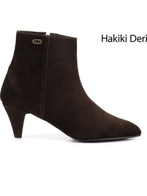 GÖNDERİ Kadın Kahverengi - Süet  Fermuarlı Sivri Burun Hakiki Deri Bot