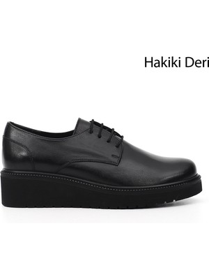 Gönderi(r) Kadın Siyah  Dolgu Taban Hakiki Deri Loafer Ayakkabı