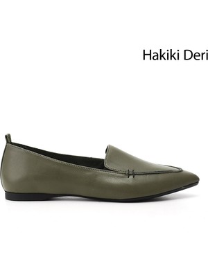 GÖNDERİ Kadın   Sivri Burun Düz Taban Hakiki Deri Babet