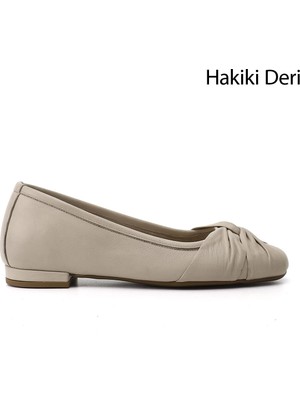 GÖNDERİ Kadın Bej  Hakiki Deri Babet