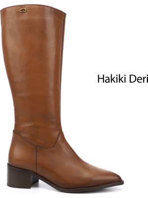 Gönderi(r) Kadın Taba  Sivri Burun Kalın Topuklu Hakiki Deri Çizme