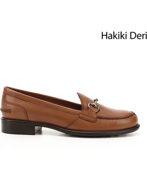 GÖNDERİ Kadın Taba Antik  Tokalı Hakiki Deri Loafer Ayakkabı