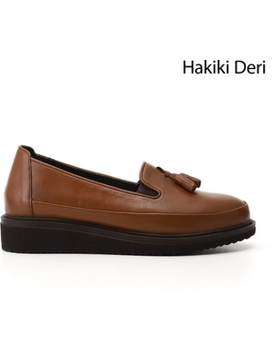 GÖNDERİ Kadın   Dolgu Taban Püsküllü Hakiki Deri Ayakkabı