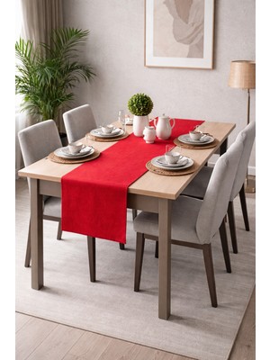 PerdeYap Kadife Dokulu Kırmızı Renk Runner – Günlük Kullanıma Uygun, Bakımı Kolay 40 x 140 cm