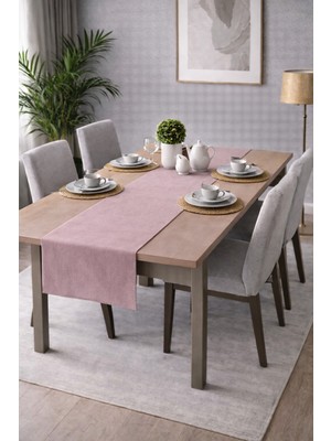 PerdeYap Kadife Dokulu Pudra Renk Runner – Günlük Kullanıma Uygun, Bakımı Kolay 40 x 140 cm