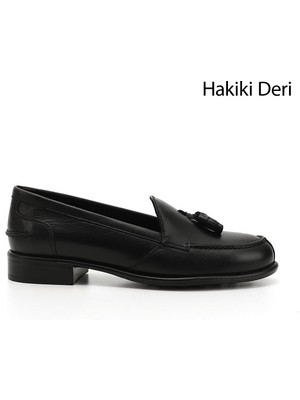 GÖNDERİ Kadın Siyah  Hakiki Deri Loafer Ayakkabı