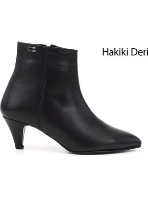 GÖNDERİ Kadın Siyah  Fermuarlı Sivri Burun Hakiki Deri Bot
