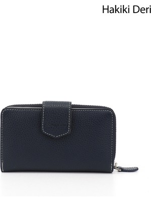 GÖNDERİ Kadın Lacivert  Yatay Hakiki Deri Cüzdan