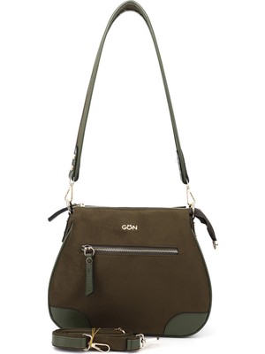 Gönderi® Kadın Haki Süet Uzun Askılı Omuz Çantası