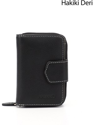 GÖNDERİ Kadın Siyah Deri  Dikey Hakiki Deri Cüzdan