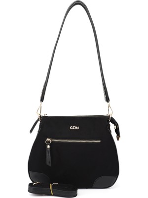 GÖNDERİ Kadın Siyah Süet  Uzun Askılı Omuz Çantası