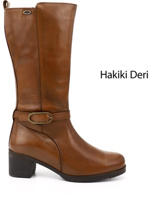 Gönderi(r) Kadın Taba Antik Kalın Topuklu Hakiki Deri Çizme