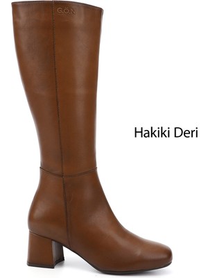 Gönderi(r) Kadın Taba Antik Hakiki Deri Topuklu Fermuarlı Çizme