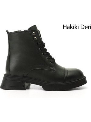 GÖNDERİ Kadın   Fermuarlı Kalın Taban Hakiki Deri Postal Bot