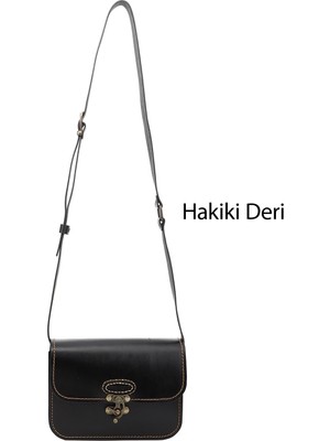 Gönderi(r) Kadın Siyah  Vaketa Hakiki Deri Omuz ve Postacı Çantası
