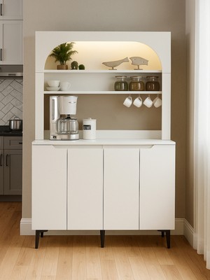 Dorpek Melinta 4 Kapaklı Led’li Mutfak Dolabı – Kahve Köşesi & Çok Amaçlı Dolap