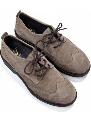 Ne&Ve Shoes Vizon Süet Hakiki Deri Bağcıklı Kadın Casual Ayakkabı