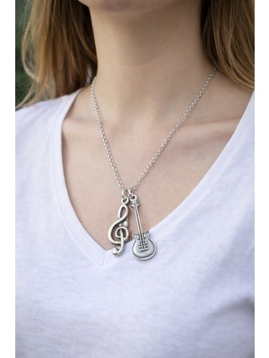 Herşey Nota Sol Anahtarı Figürlü Metal Kolye – Zincirli Tasarım