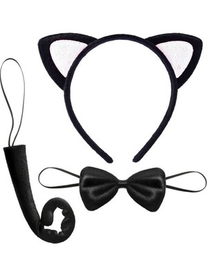 DS LLC Ieg™ Sevimli Kedi Kostüm Seti Kulak Papyon Kuyruk Beyaz Renk DSLLCRS-ETIEG34