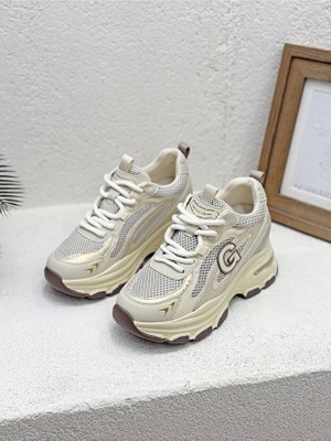 Guja 26Y323 Kadın Kalın Taban Simli Sneaker Ayakkabı Bej