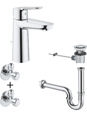 Grohe Bauedge Tek Kumandalı Lavabo Bataryası M-BOYUT-23758000 ( 2 Adet Ara MUSLUK-(22018000)  ve SIFON-(28961000) Dahil Set)