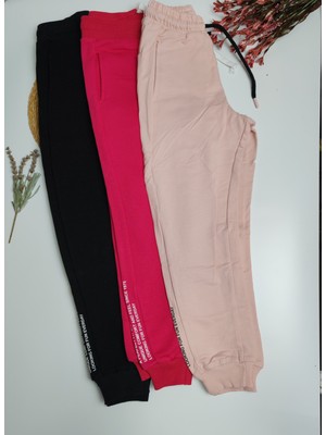 Moda Rüyası Yazı Detaylı Lastikli Kız Çocuk Eşofman Altı Pembe