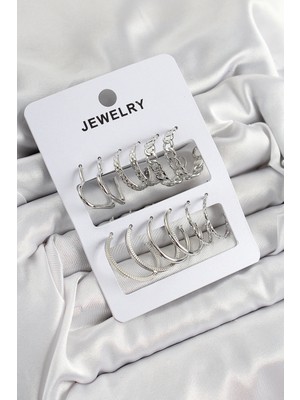 Vice Avm Pirinç Karışık Halka Model Gümüş Renk 6 Çift Kadın Küpe Set - TJ-BKP10876 TG-V 9725