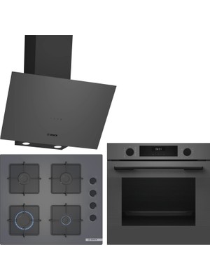 Bosch Gri 3 Lü Ankastre Set 481 ( HUA717BN0T - POP6C9P31O - DWK64PJ70T ) - Buhar Destekli